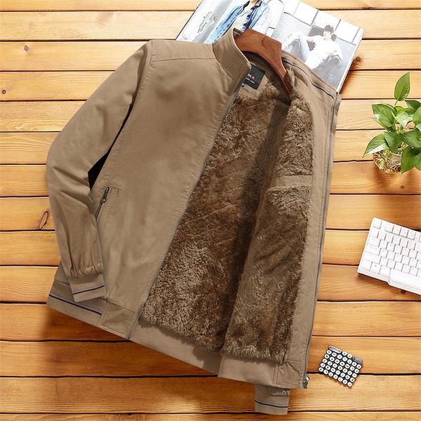 

men s jackets khaki fashion clothing stand collar fleece lined warm coat streetwear casual fur coats 220921, Black;brown