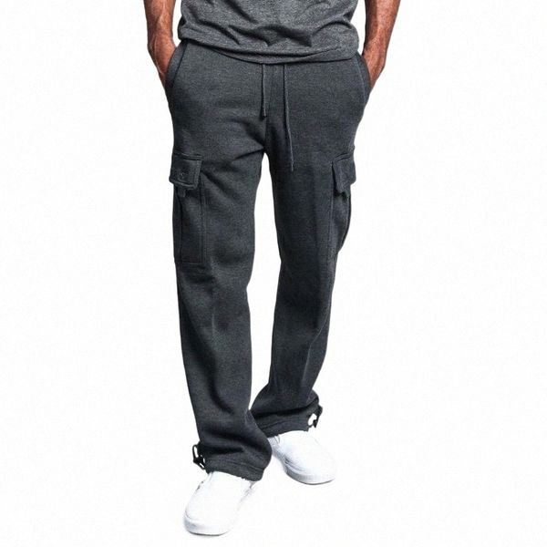 

men solid color sweatpants autumn winter adults casual style cargo casual pants thickened enlarged warm with pockets drawstring1 n4mw#, Black