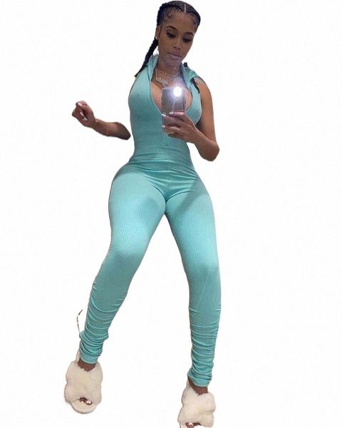 

summer fashion movement style jumpsuits sleeveless lapel pure color zipper long pants women's & rompers y0kd#, Black;white