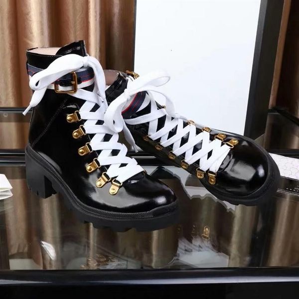 

calfskin martin boots women leather spikes rivet boot lace up ankle bottes booties australian bottines designer boots 4 dust bag289c, Black