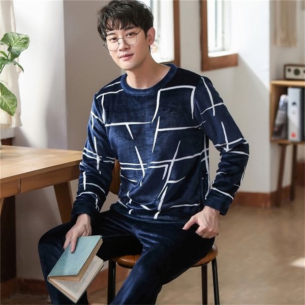 

men's sleepwear winter thicken warm soft flannel pajamas men long sleeved pijama couple homme nightwear cardigan pyjamas 220920, Black;brown