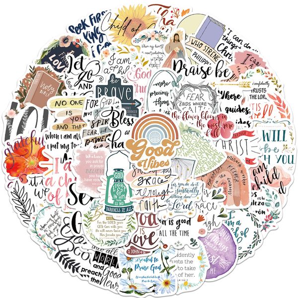 

52pcs jesus phrase stickers non-random vinyl waterproof sticker for car bike luggage lapskateboard water bottle wall decals kids gifts