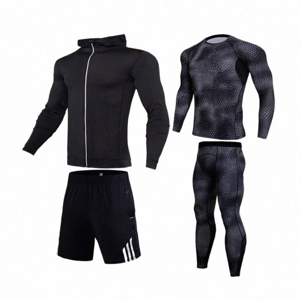 

men's thermal underwear 4-piece winter sports mma rashguard suit tight track and field clothing compression fitness long o1m6#, Black;white
