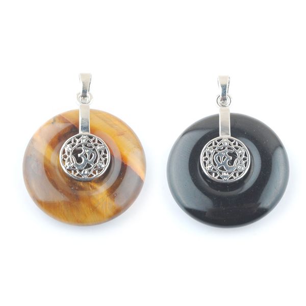 

greek natural stone 3d round charms jewelry pendant necklace tigers eye opal crystal balance bead gift bo930, Silver
