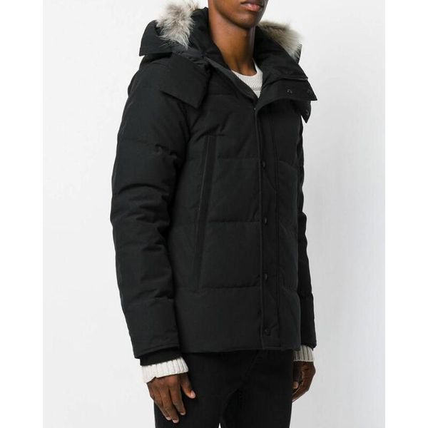 

winter fourrure down parka homme jassen chaquetas outerwear wolf fur hooded fourrure manteau canada down jacket coat hiver doudoune, Black