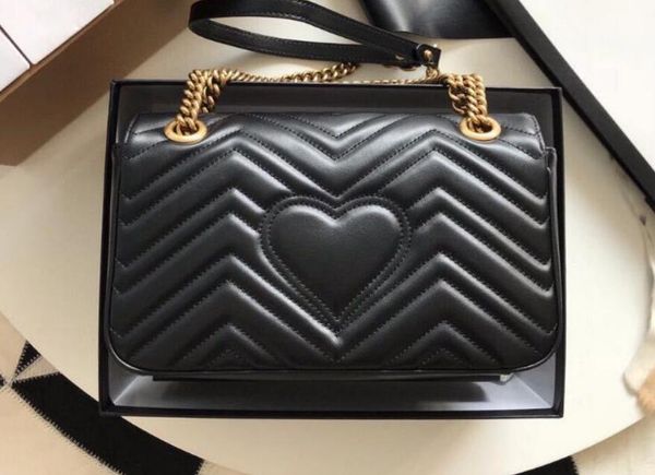 

Women Marmont Shoulder Handbag Fashion Designers Chain Handbags Classic Leather Heart Style Gold Chain Crossbody Messenger Bags 26CM, Red