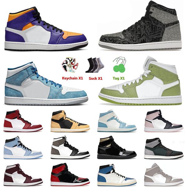 

dr shoes basketball 1 1s mid lakers rebellionaire fire red blue jumpman green python denim carbon fiber twist chicago men women j1 sneakers, Black