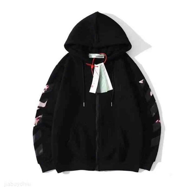 

off men's hoodies 2021 new luxury designer mens zipper hoodie pure cotton sweatshirt fashion brand hooded jacket oil painting arrow pri, Black