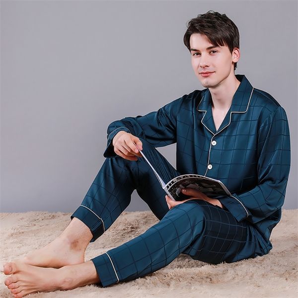 

men's sleepwear men luxurious ice silk pajamas spring summer plus size pajama sets male comfortable casual pijama 220920, Black;brown