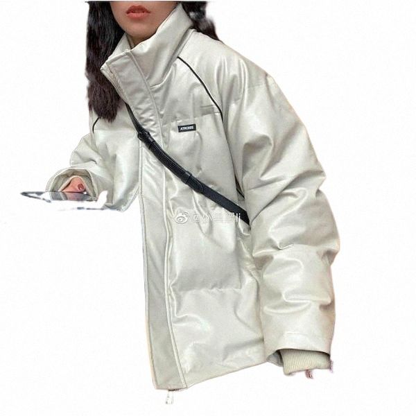 

women's down & parkas leather padded jacket winter lovers hong kong style handsome thick warm cotton oversize trend stand-up collar bre, Black