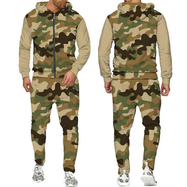 

men's tracksuits 2 pieces sets zipper tracksuit men sweatshirt pants hoodie sportwear suit male camouflage joggers winter sets clothes, Gray