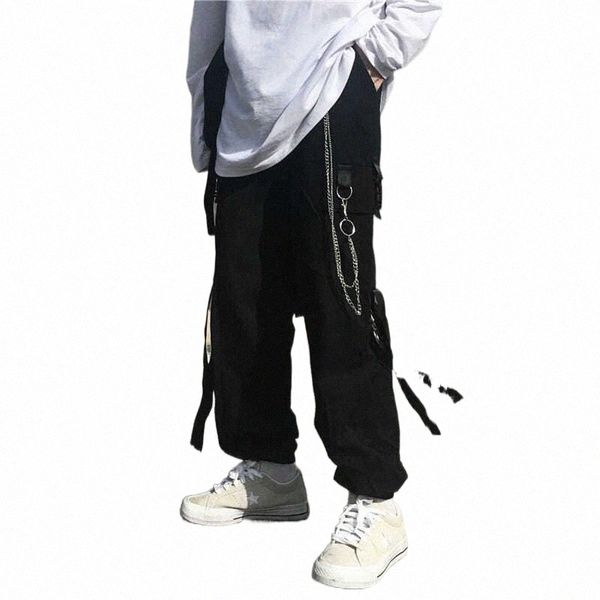 

men's thermal underwear harajuku black cargo pants men women punk streetwear korean style fashion high waist spring plus size trousers, Black;white