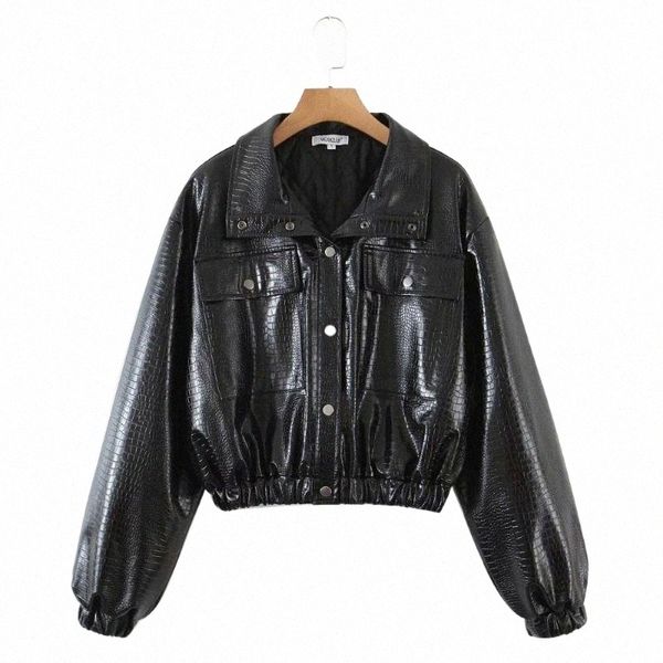 

women's down & parkas 2021 autumn winter black pu leather women coat cotton quilted warm loose jackets outerwear lapel short biker jack