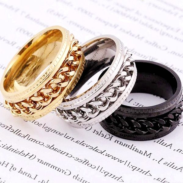 

bulk lots 30pcs classic chain rotating rings stainless steel trendy punk rock men women wedding finger holiday gift anniversary jewelry whol, Silver