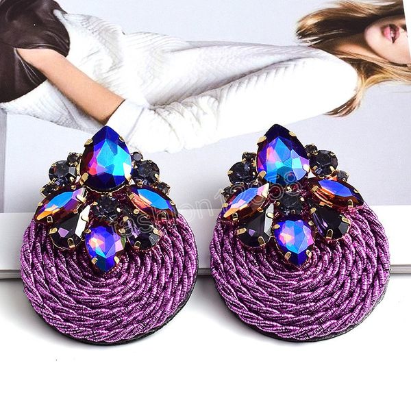 

handmade round dangle earrings vintage colorful crystal earring jewelry accessories for women, Silver