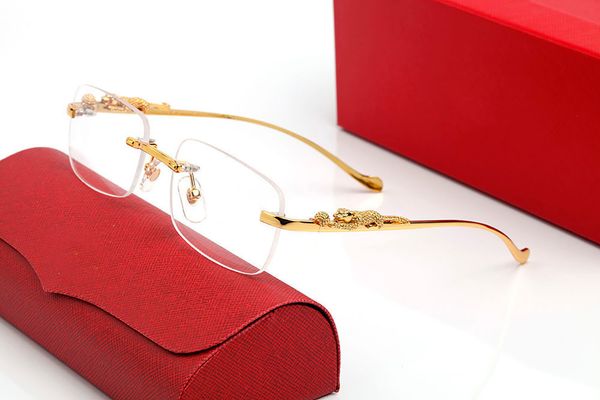 

Fashion Designer Sunglasses For Women Vintage Mens Buffalo Horn Glasses Panther Gold Silver Metal Legs Rimless Sunglass Mens Travel Tour Eyeglasses Lunettes gafas