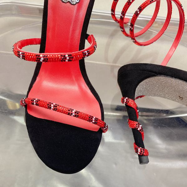 

caovilla margot rene embellished suede sandals snake strass stiletto heel evening shoes women high heeled luxury designer ankle wraparound j, Black