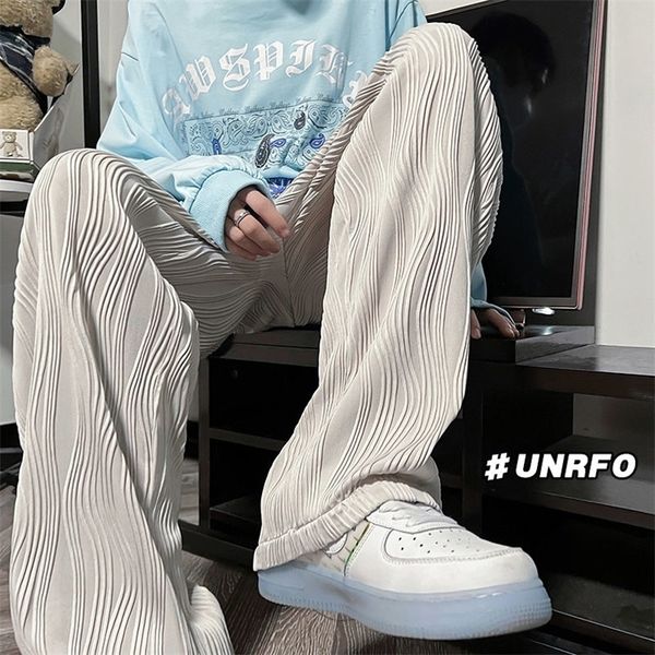 

men's jeans noestamal pleated wave draped men casual pants spring fashion trousers solid wide leg male streetwear oversize 220920, Blue