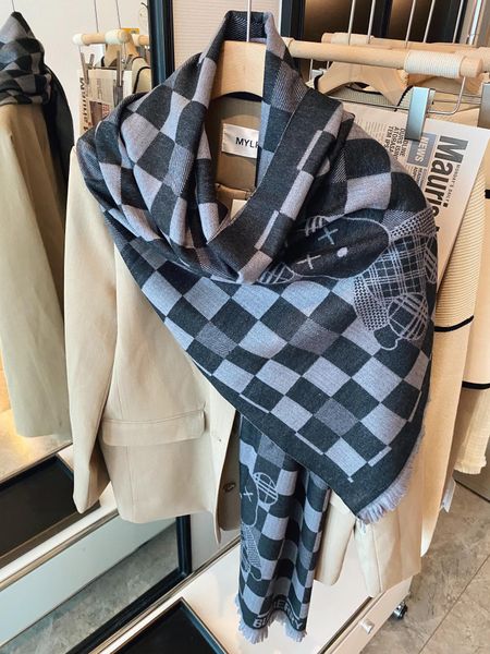 

2022 europe and the united states new fashion wool high-end scarf long fall and winter cashmere cape warm women's fashion cape, Blue;gray