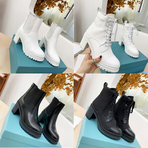 

boots 2023 designer paris brushed leather and nylon laced fabric boots monolith mini bag lug sole combat women ankle australia platform heel, Black