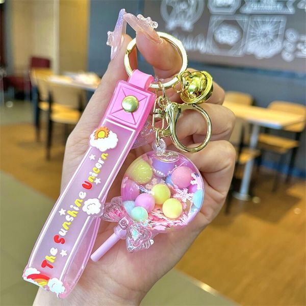

keychains cartoon oil lollipop ocean bell five pointed star petal acrylic sequins key chain car keyring pendant wholesale creative small gif, Silver