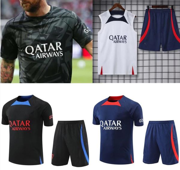 

22/23 psgs tracksuit 2021 2022 2023 sportswear men training suit short sleeved suit football soccer jersey kit uniform chandal sweatshirt sw, Black