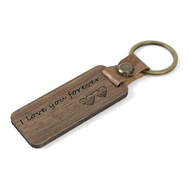 

keychain pu leather metal keychain wooden square car keyring personalized pendant beech wood carving luggage decoration thanksgiving fathers, Silver
