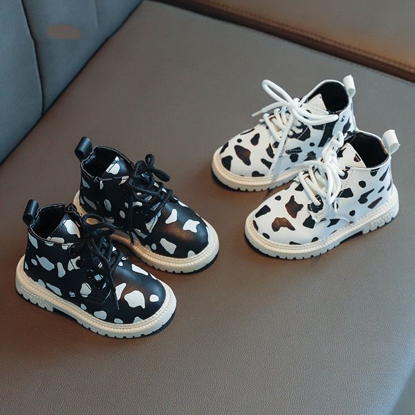 

boots children short girls fashion all match wave point single boys non slip black and white mid tube 220921, Black;grey