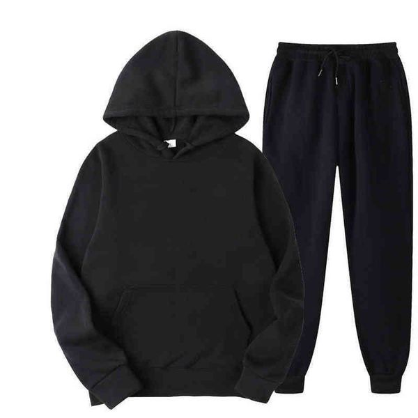 

men's tracksuits men's sets hoodies tracksuits fashion plus cashmere sweatshirt two pieces set casual long sleeve solid hoodie spo, Gray