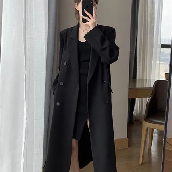 

women's trench coats black suit windbreaker women's spring autumn highend temperament office lady midlength trench coat black wome, Tan;black