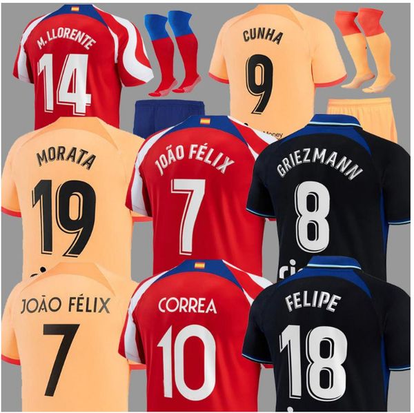 

22 23 atletico madrids soccer jerseys morata griezmann joao felix 2021 2022 m.llorente correa koke camisetas de futbol lemar carrasco men ki, White;black