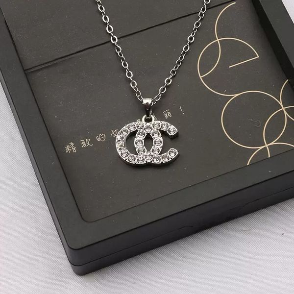 

multi colors earrings & necklace luxury designer necklaces earring set for woman orecchini double letter crystal pearl gold necklace clover, Silver