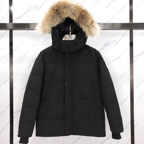 

womens thick down coats winter outerwear two styles fur collar letter pattern men parkas warm women clothing, Black