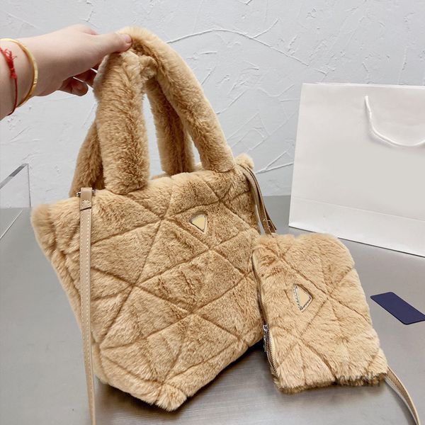 

evening bags 2ps bucket tote bag cowhide leather plush handbag purse shoulder crossbody bags women wallets shopping handbags solid c