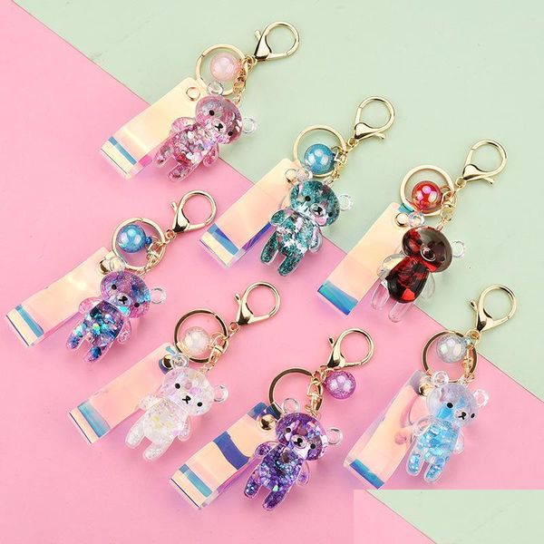 

keychains liquid keyring glitter bear quicksand acrylic key fob backpack pendant couples women men boyfriend friend keyc dhseller2010 dhdct, Silver