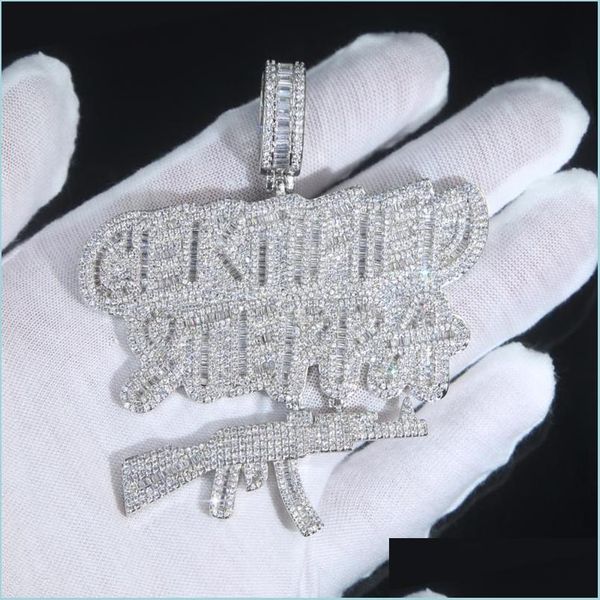 

chains chains bling iced out letters certified steppa gun pendant necklace 2 colors luxury cubic zircon hip hop jewelry fo jewelshops dhkjx, Silver