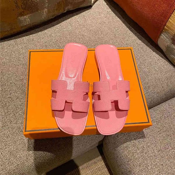 

classic herme dhl luxury h designer slippers slides herme high version h family women's 2022 summer new beach leather flat bottom sanda, Black