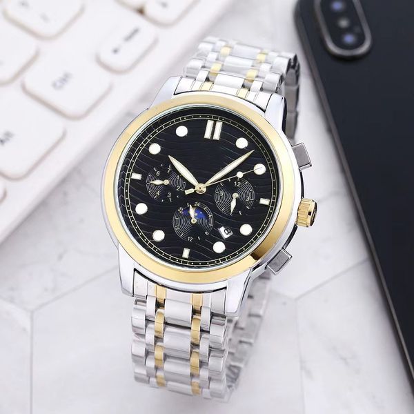 

omeg men's watch luxury automatic machinery wristwatch luminous stainless steel strap sapphire mirror business office watch folding buc, Slivery;golden