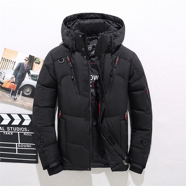 

men's down parkas overcoat fashion jacket winter warm coat white duck parka thick puffer stand hat 220922, Black