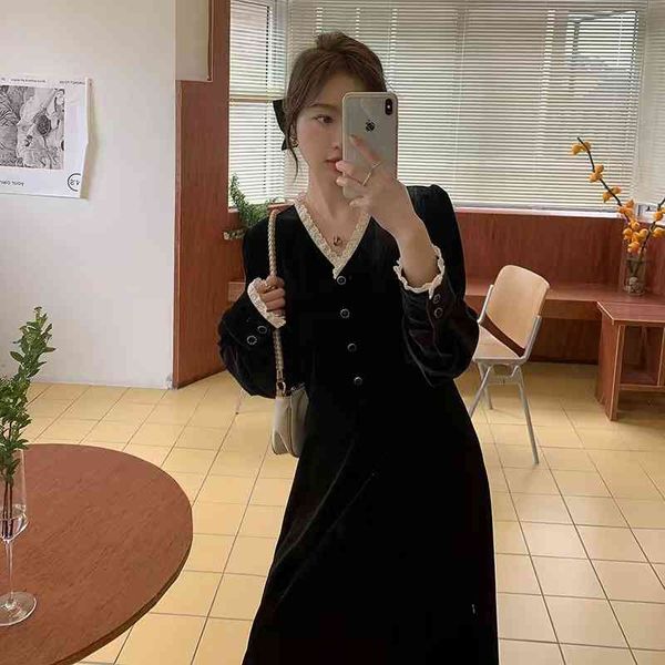 

casual dresses golden velvet dress women's 2022 new autumn and winter women's clothing temperament goddess french style waist clos, Black;gray