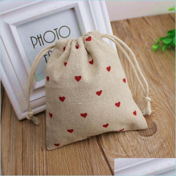 

jewelry pouches bags red heart linen gift bags 9x12cm 10x15cm 13x17cm pack of 50 candy favor sack makeup jewelry pouch dhseller2010 dhjag, Pink;blue