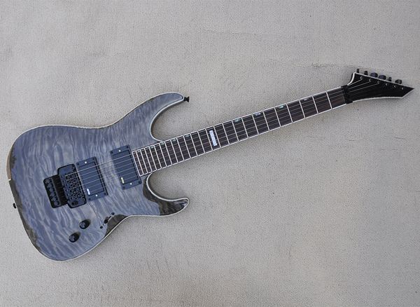 

6 strings black electric guitar with rosewood fretboard floyd rose