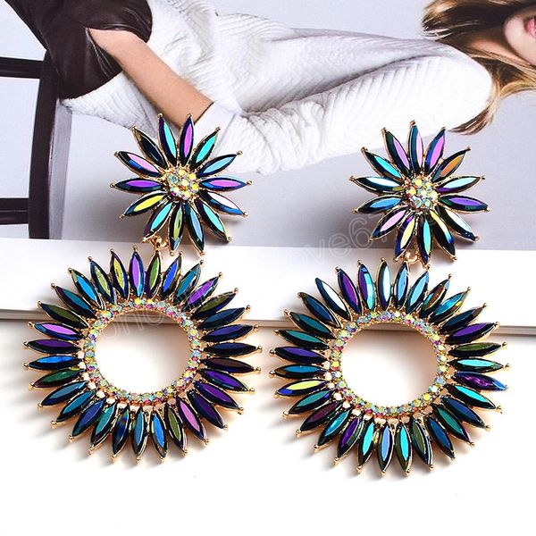 

colorful crystal dangle drop earrings classic round metal earrings jewelry accessories for women, Silver