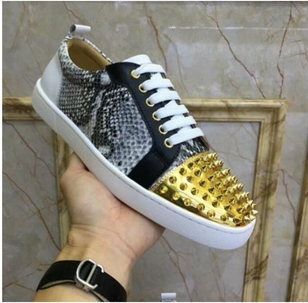 

with box sandals shoes sneakers famous brands green rhinestone spikes low laboutin leather rivet crystal casual red bottom men women, Black