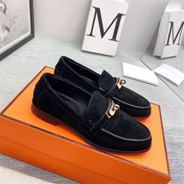 

women loafers all-match low-heeled shoes simple frosted texture casual shoe size 35-42, Black