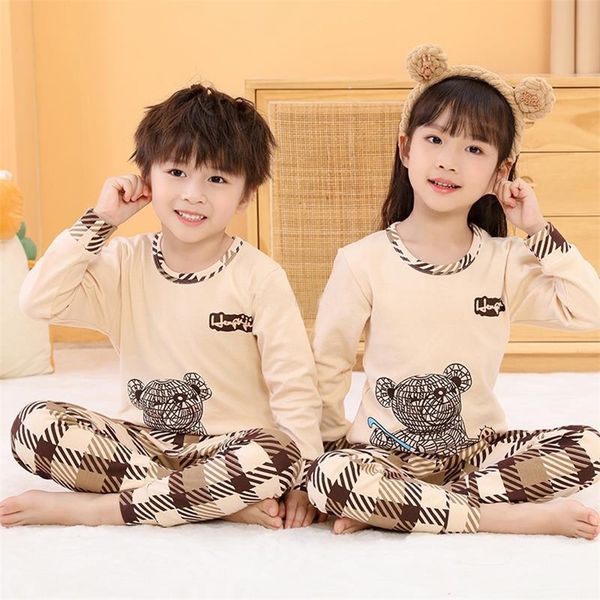 

pajamas baby kids sets cotton boys sleepwear suit autumn girls long sleeve pijamas pants 2pcs children clothing 220922, Blue;red