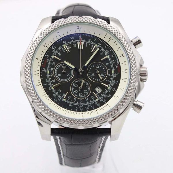 

motors new quality b06 b01 a25362 chronograph battery movement quartz black dial men watch silver leather strap mens wristwatches