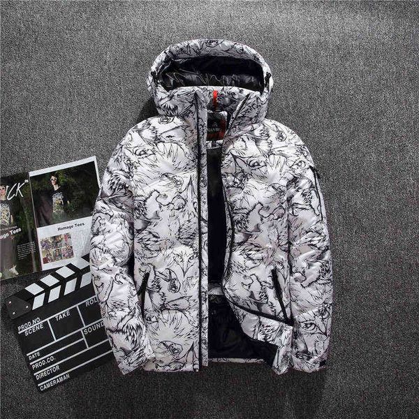 

men's down parkas 2020 winter new boutique white duck thick warm fashion print mens casual black jacket slim hooded coat t220921
