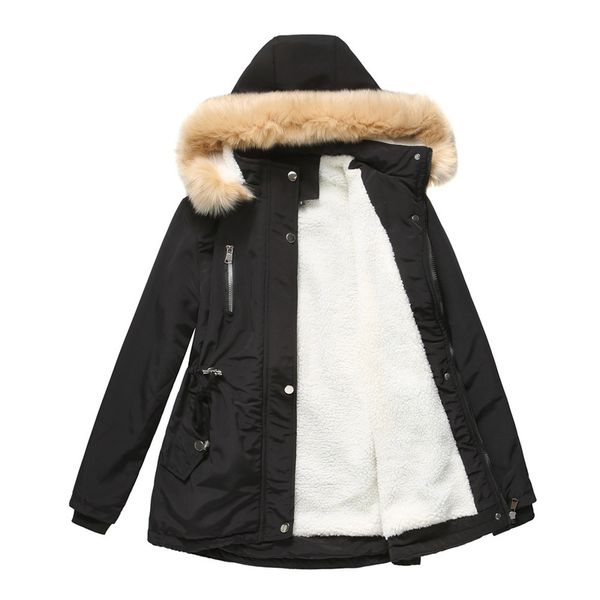 

women s plus size outerwear coats quanss winter coat thick warm berber fleece faux fur hooded outwear jacket female parkas padded 220922, Black
