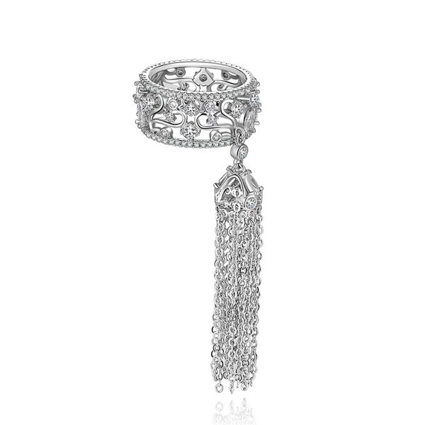 

cluster rings luxury engagement ring for women wedding band zircon silver color crystal long tassel zk30 220921, Golden;silver
